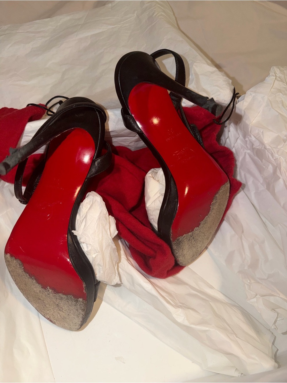 Christian Louboutin Black Strappy Heels with Red Dust Bags - Picture 5 of 6
